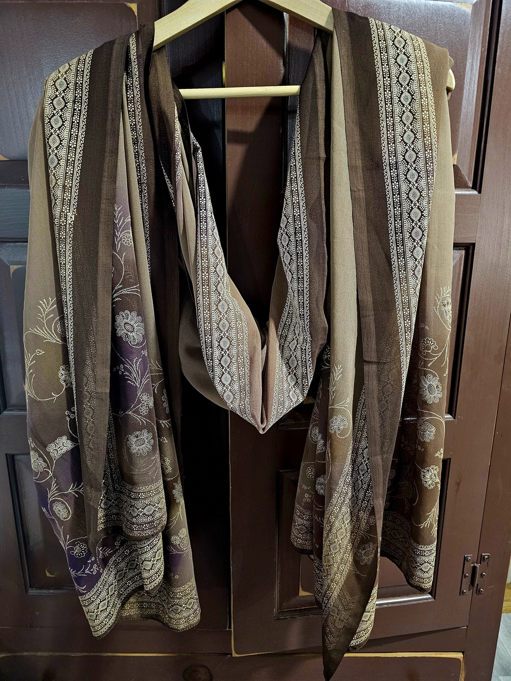 Sheer Brown And Purple Pakistani Dupatta Scarf Wrap